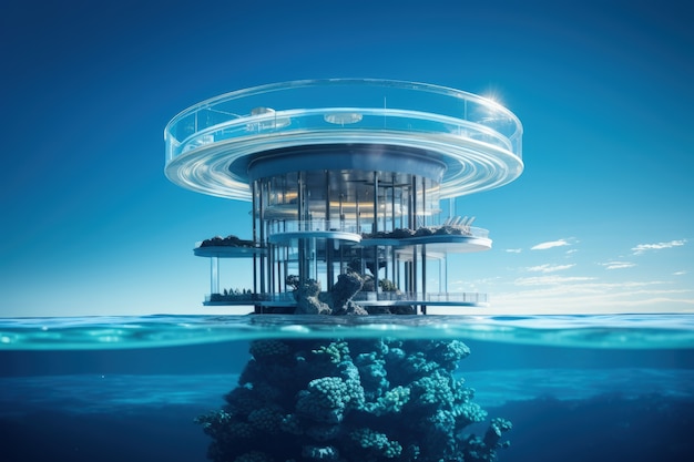 Kostenloses Foto futuristische darstellung der architektur von wasserhäusern