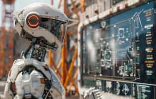 Kostenloses Foto futuristische szene mit hightech-robotern in der baubranche