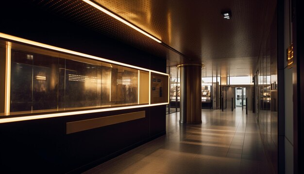 Futuristische U-Bahn-Station beleuchtete moderne leere Bewegung, die von KI erzeugt wurde