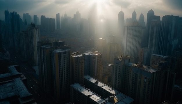 Futuristische Wolkenkratzer erhellen die überfüllten Straßen der Stadt Peking, erzeugt durch KI