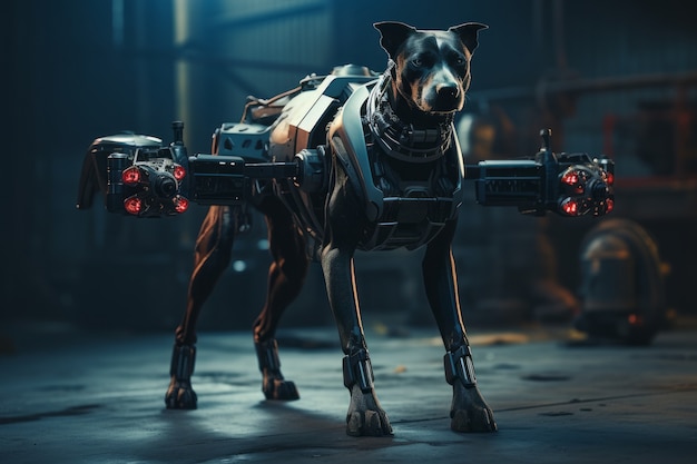 Kostenloses Foto futuristischer hund mit roboteranzug