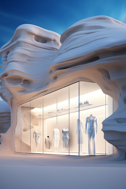 Futuristischer Laden mit abstraktem Konzept und Architektur