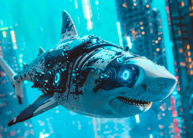 Kostenloses Foto futuristischer roboterhai