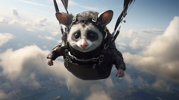 Kostenloses Foto futuristischer stil, opossum fliegt