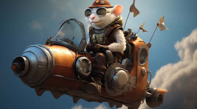 Kostenloses Foto futuristisches opossum in einer rakete