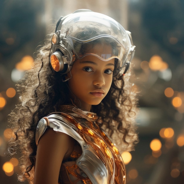 Futuristisches Porträt eines jungen Mädchens mit Hightech