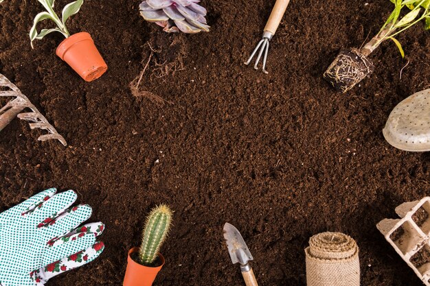 Gartenarbeitzusammensetzung der flachen Lage mit copyspace