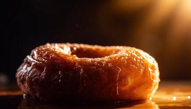 Kostenloses Foto gebackener donut mit schokoladenglasur und von ki generierten früchten