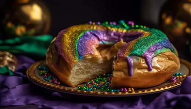 Gebackenes Gebäck mit Schokoladenglasur und Früchten, generiert durch KI