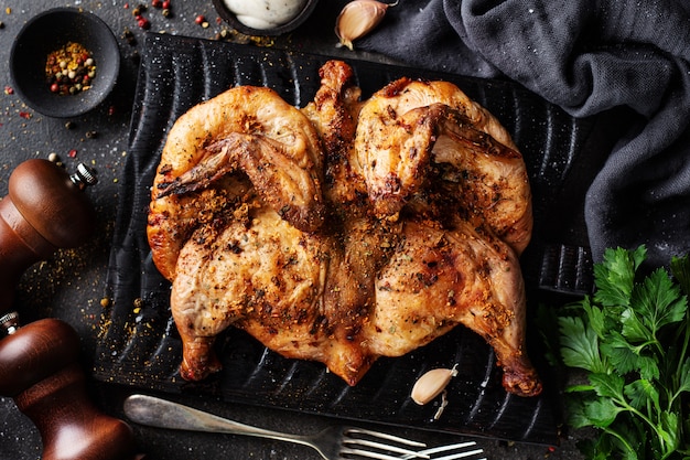 Gebackenes Huhn Tabaka mit Gewürzen