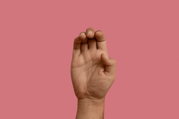 Kostenloses Foto gebärdensprache geste isoliert auf rosa