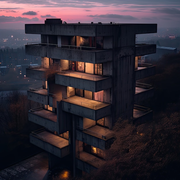 Kostenloses Foto gebäude, das vom neo-brutalismus inspiriert wurde