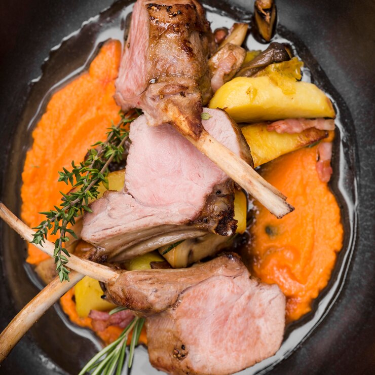 Kostenlose Foto gegrillte lammrippen extrem nah