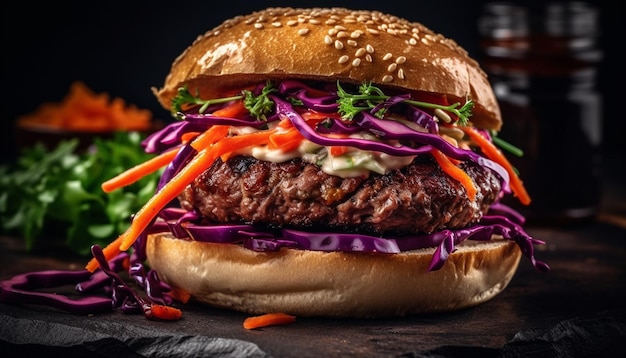 Kostenloses Foto gegrillter beef-burger mit cheddar-käse und pommes frites, generiert von ai