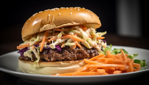 Kostenloses Foto gegrillter cheeseburger und pommes auf einem von ki generierten teller