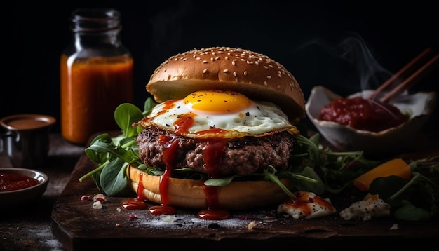 Kostenloses Foto gegrillter gourmet-cheeseburger mit frischen tomaten und zwiebeln, erzeugt von ki