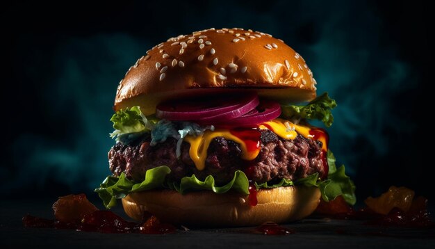 Kostenloses Foto gegrillter rindfleisch-burger mit geschmolzenem cheddar-käse