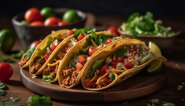 Gegrillter Rindfleisch-Taco auf Fladenbrot mit Guacamole, erzeugt von KI