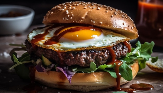 Kostenloses Foto gegrillter rindfleischburger mit geschmolzenem cheddar-käse, hergestellt von ai