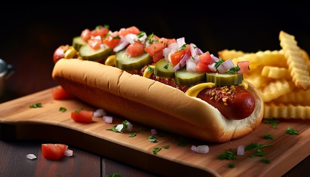 Kostenloses Foto gegrilltes fleisch auf einem brötchen mit frischen tomaten, die von ai erzeugt wurden