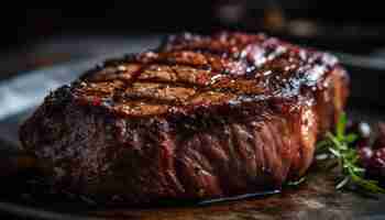 Kostenloses Foto gegrilltes steak auf holzplatte, saftig und verzehrfertig, erzeugt durch ki