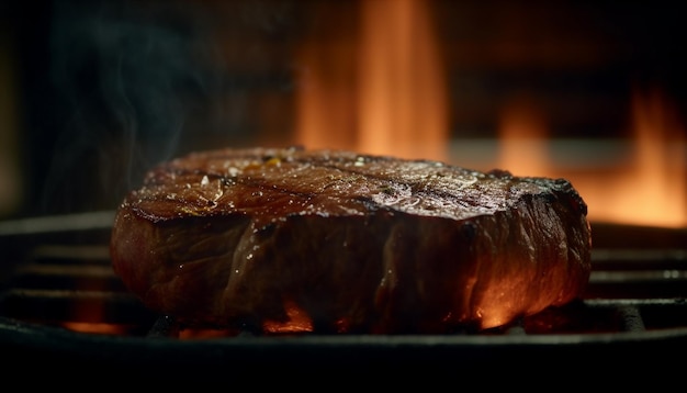 Kostenloses Foto gegrilltes steak auf kohle, die von ki glüht und brennt