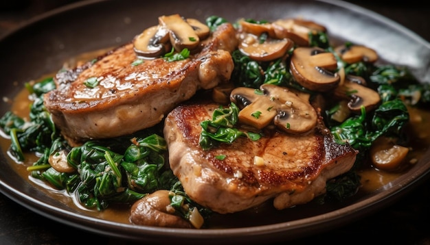 Kostenloses Foto gegrilltes steakfilet mit pilzen und gemüse, das von ki erzeugt wird