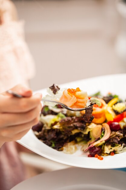 Gehacktes Fleisch mit gemischtem Salat