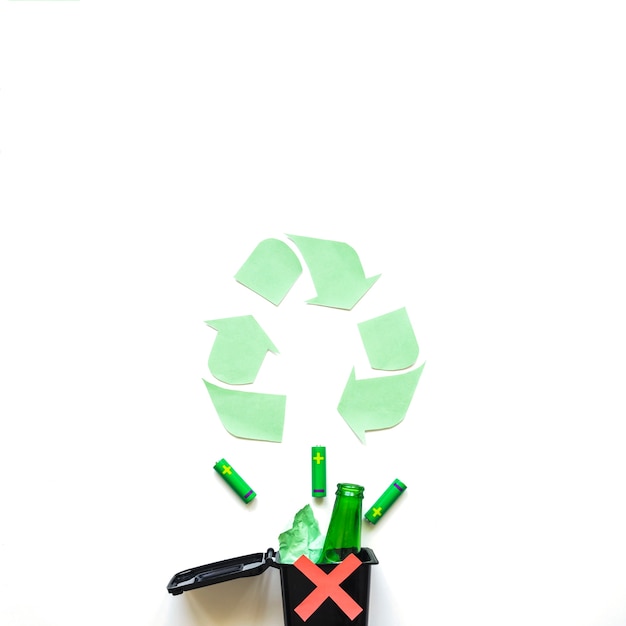 Gekreuzte Mülltonne mit Recycling-Symbol