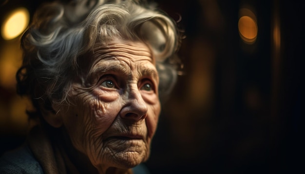 Gelassene ältere Frau, die Weisheit in den Augen lächelt, die von KI erzeugt werden
