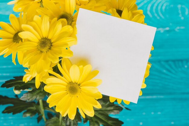 Gelbe Gänseblümchen mit leeren Notiz