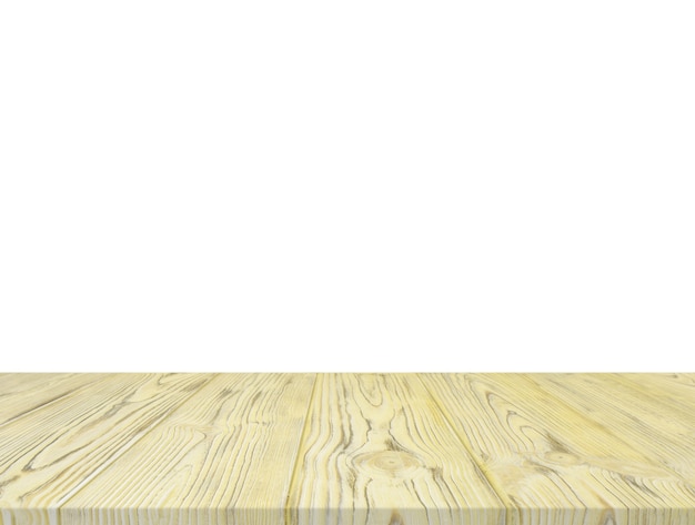 Gelbe Holztischspitze lokalisiert auf weißem Hintergrund