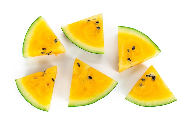 Gelbe Wassermelone auf weißem Hintergrund