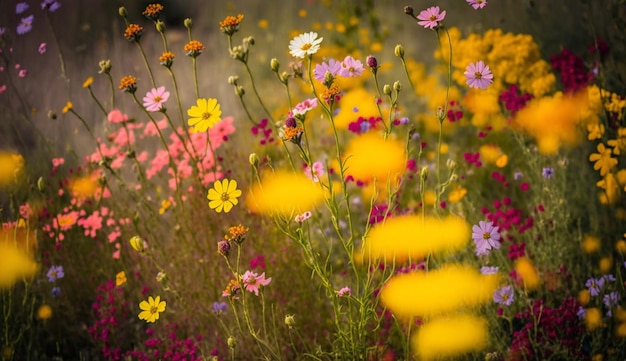 Gelbe Wildblumen auf der Wiese frische Frühlingsschönheit generative AI