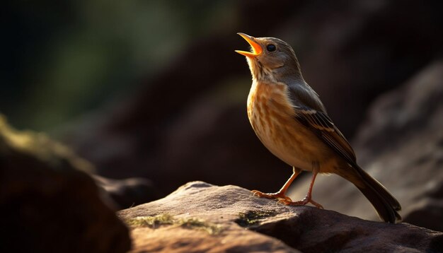 Gelber Singvogel, der auf einem Ast sitzt, Naturschönheit, erzeugt durch KI