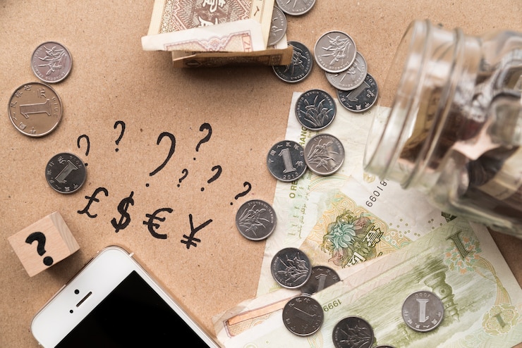 Kostenlose Foto geld mit smartphone und glas