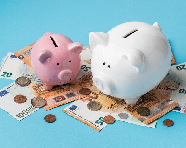 Geld mit Sparschwein-Arrangement