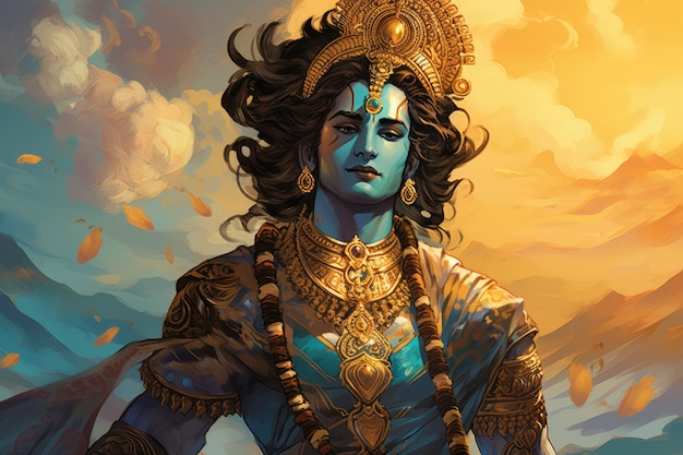 Kostenloses Foto gemälde, das krishna darstellt