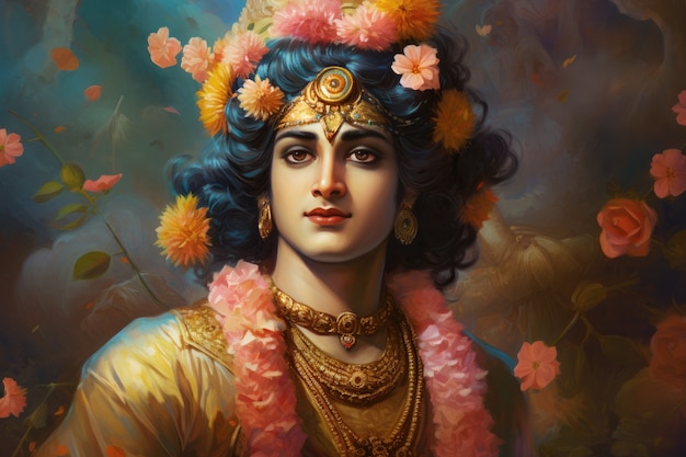 Kostenloses Foto gemälde, das krishna darstellt