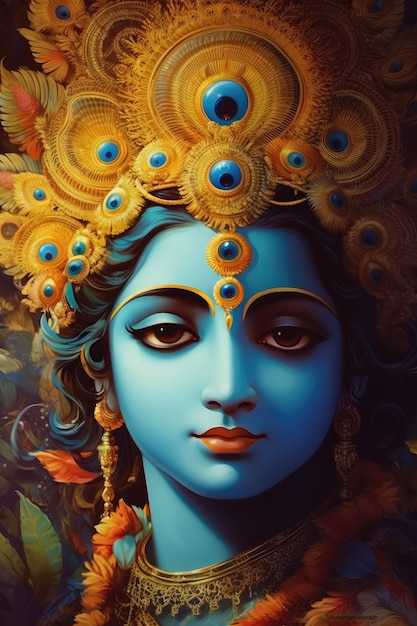 Kostenloses Foto gemälde, das krishna darstellt