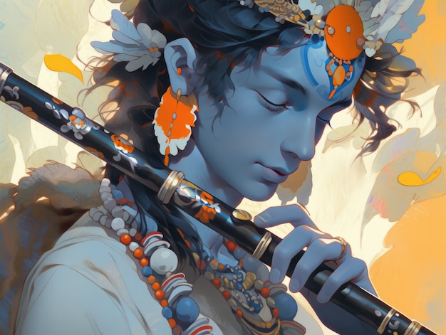 Kostenloses Foto gemälde, das krishna darstellt