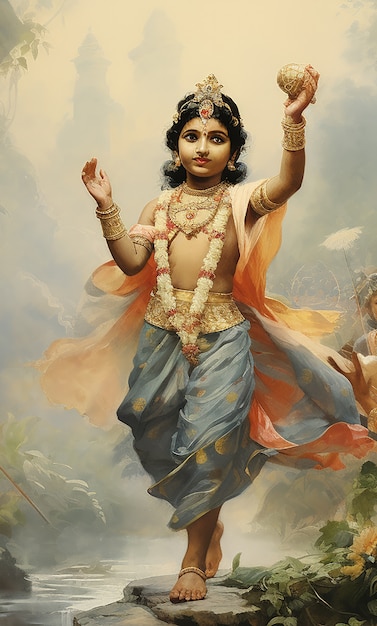 Kostenloses Foto gemälde, das krishna darstellt