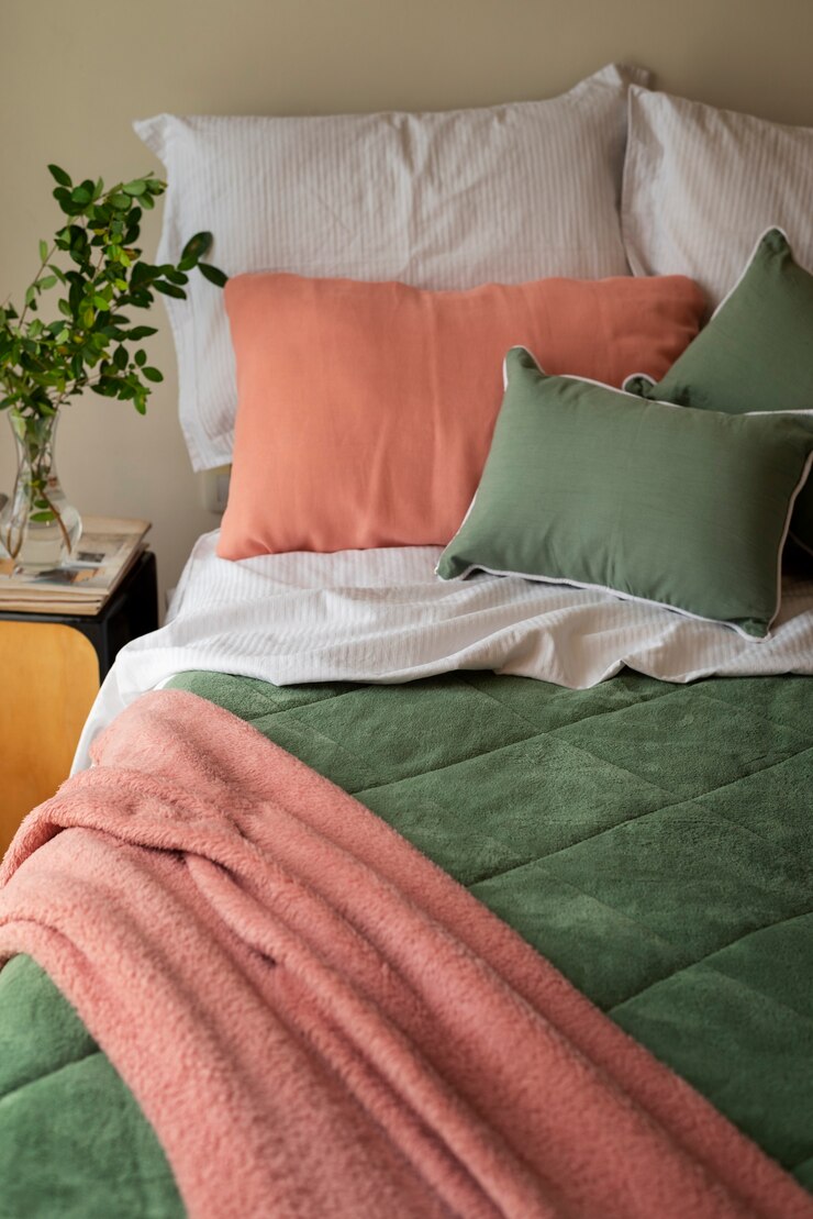 Kostenlose Foto gemütliches bett mit hohem winkel