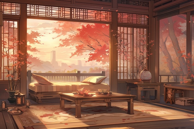 Kostenloses Foto gemütliches interieur im anime-stil