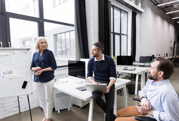 Geschäftsfrau, die eine Präsentation im Büro macht