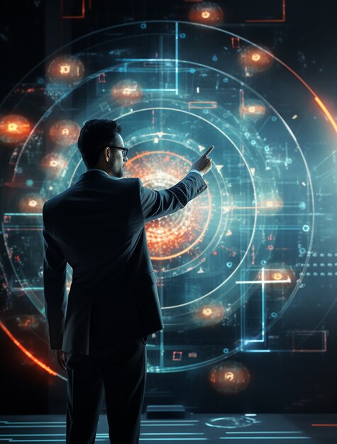 Geschäftsmann in einem futuristischen Geschäftsumfeld