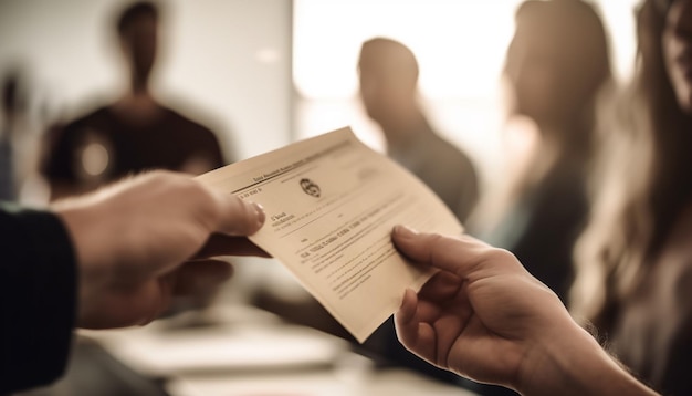 Kostenloses Foto geschäftsmann und geschäftsfrau unterzeichnen vertrag im büro, generiert durch ki