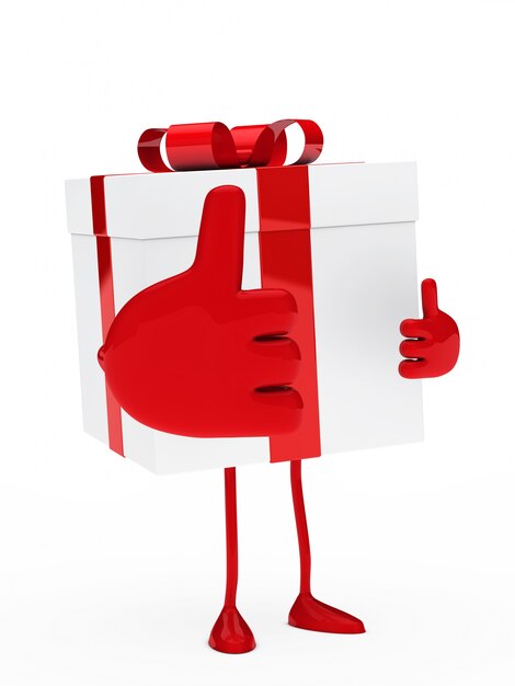Geschenk mit einem großen Hand, die eine positive Geste zeigt