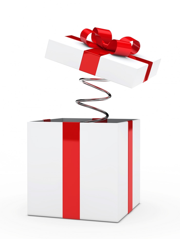 Kostenlose Foto geschenk mit roter schleife und eine feder