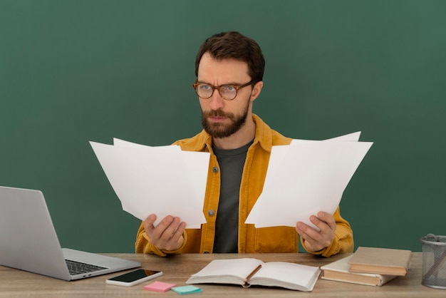 Gestresster Mann, der am Laptop arbeitet